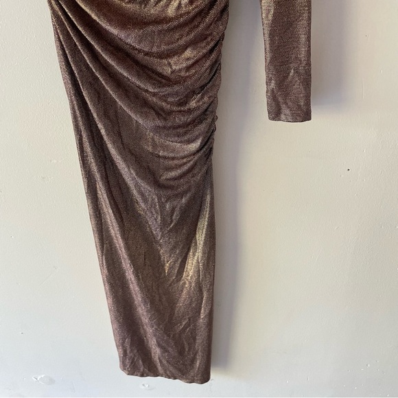 Zara metallic sparkly bronze one shoulder ruched gown dress 37599 - Picture 10 of 12